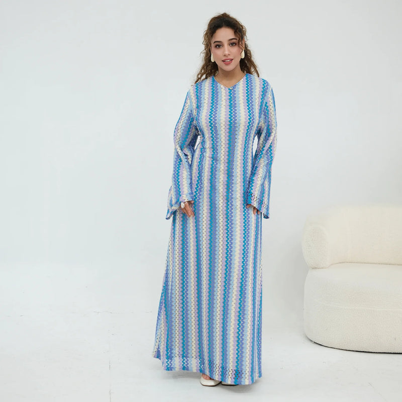 2 Layer Dubai Abaya Muslim Woman Dress Chevron Loose | SAMAG