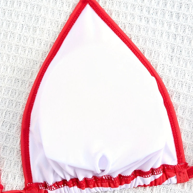 /a set Y2K Kawaii Hello Kitty Halter Bikini, Red Striped | SAMAG