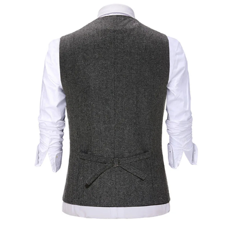 Men's V-Neck Suit Vests Fashion Formal Slim Fit Business Herringbone Dress Waistcoat for Tuxedo Wedding Party