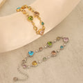 JOVO LOVE Colorful Lover Album Heart Crystal Bracelet for Women Stainless Steel Exquisite Metal Chain Bangles Popularity Jewelry
