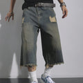 Men's Loose Ripped Denim Jeans 7 Point Calf Length Wide | SAMAG