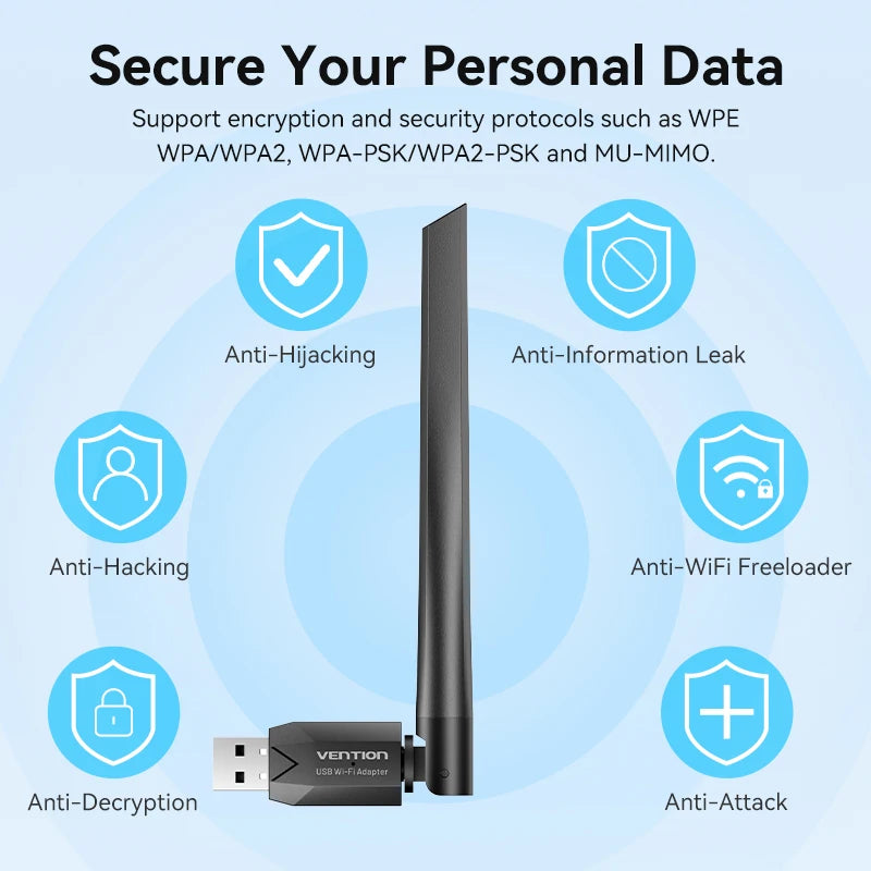 Vention WiFi Adapter AC650 WiFi5 5G&2.4G USB Card Dongle for PC Desktop Laptop Antenna Ethernet Network - Visuel 6 | SAMAG