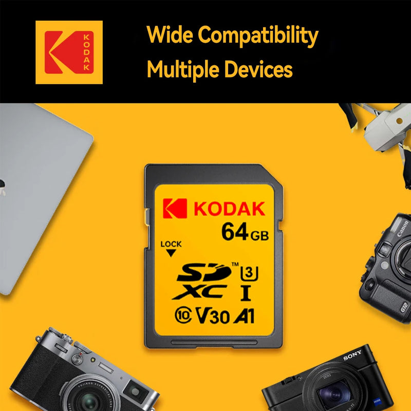 KODAK SD Card High speed SD Card U3 Class10 256GB 128GB 64GB 32G Full Size Flash SD Memory Card High Speed for Camera