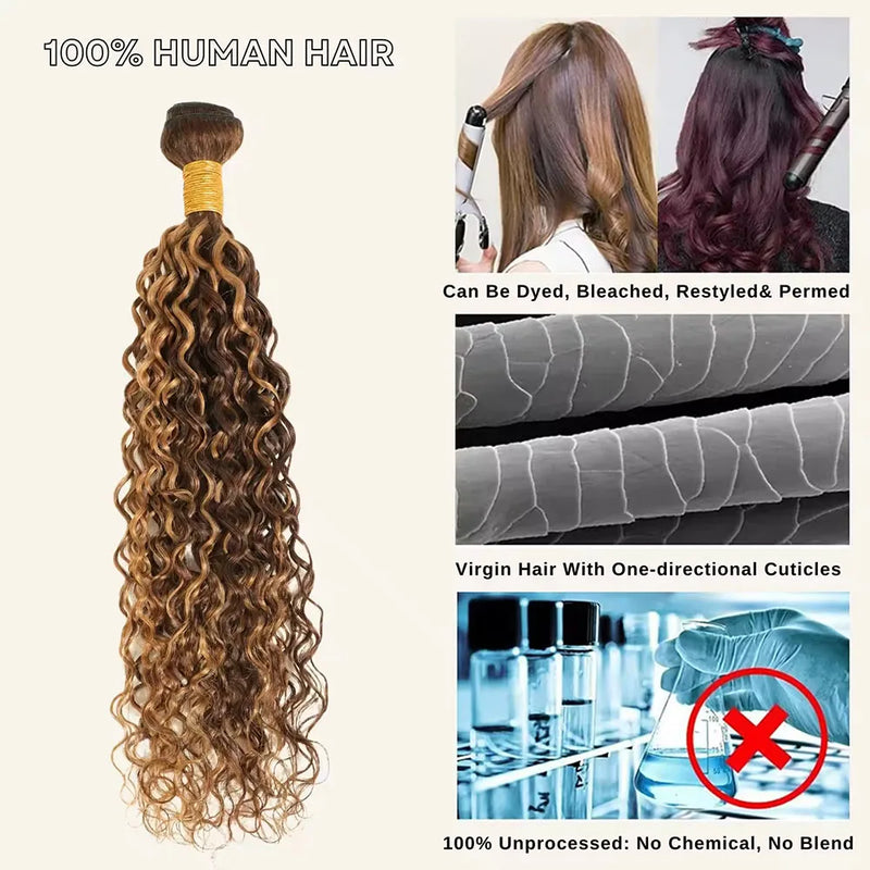 14-30 Inch Water Wave Bundles P4/27 Extension Brazilian Hair Weave Bundles 100% Brazilian Human Hair Wig 180 Density For Women