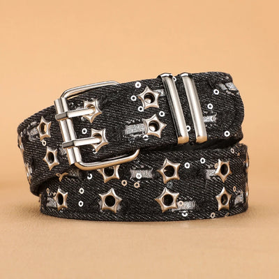 New Fashion Luxury Belt Black Punk Accessories Blue Denim | SAMAG
