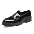 Men Dark Green Patent Velvet Spliced Double Monk Strap Shoes Retro British Platform Loafers Trend Casual Business Slip On Height