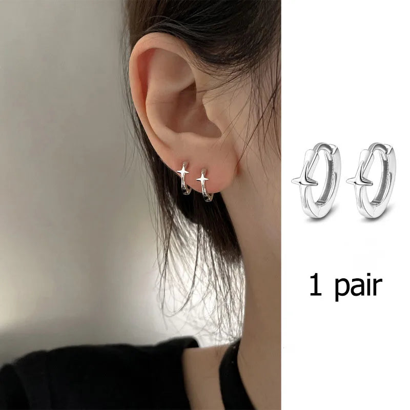 VENTFILLE 925 Sterling Silve Star Hoop Earring for Women Zircon Geometry Wide Office Versatile Jewelry Birthday Gift Dropship