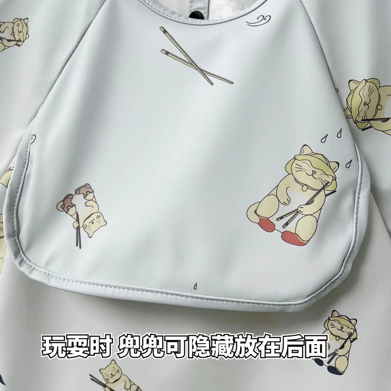 Cute Baby Bibs Toddler Baberos Bavoir Waterproof Short Sleeve Apron Cartoon Animals Children Feeding Smock Bib Baby Stuff 0-6Y