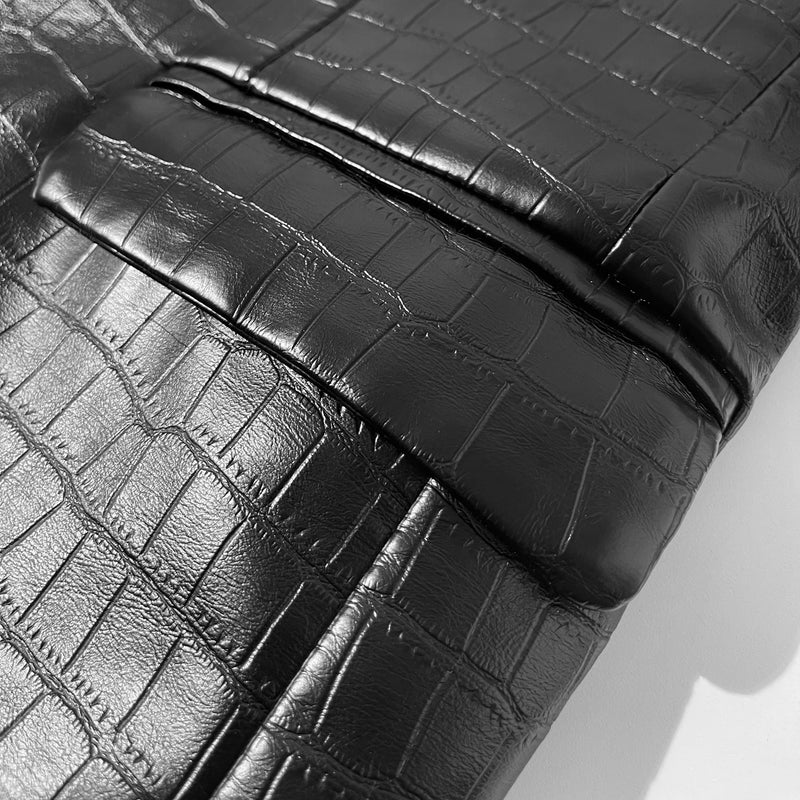 Men's Faux Leather Crocodile Pattern Jacket Single Row Large Lapel Suit Style Chest Pocket PU Leather Coat