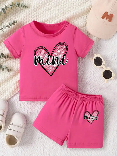 Girls' Love Letter Printed Two Piece Set Round Neck Short | SAMAG
