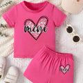 Girls' Love Letter Printed Two Piece Set Round Neck Short | SAMAG