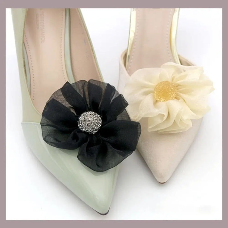 2Pcs/pack Shiny Rhinestone Shoe Clip Silk Flower Bowknot Shoe Decorations  Charm Buckle Wedding Brooch Bride Shoe Accessories