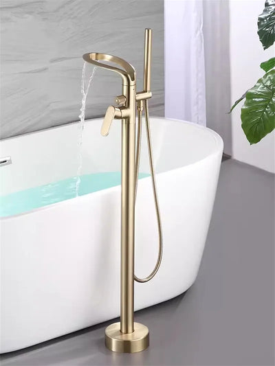Tuqiu Brushed Gold Bathroom Bathtub Faucet + Handheld | SAMAG