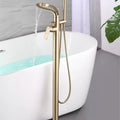Tuqiu Brushed Gold Bathroom Bathtub Faucet + Handheld Shower Free Standing Luxury Waterfll BathTub Mixer Taps Floor Mounted