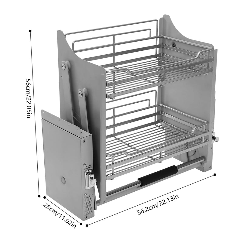 Dark Grey 2-Tier Pull-Down Dish Rack Space-Saving Cabinet Pull-Down Shelf 56.2x28x56cm/22.13x11.02x22.05in Kitchen Storage Organizer