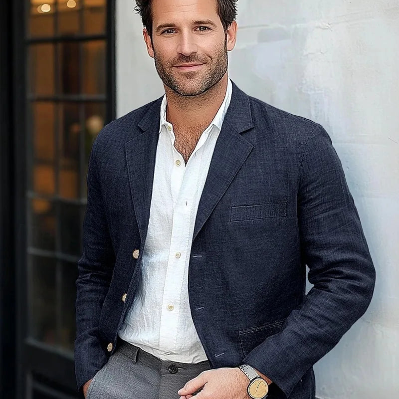 Men's Blazer Jacket Linen Tuxedo Single - Breasted Summer Casual Groomsmen For Wedding Pocket Clothes Office - View 8 | SAMAG