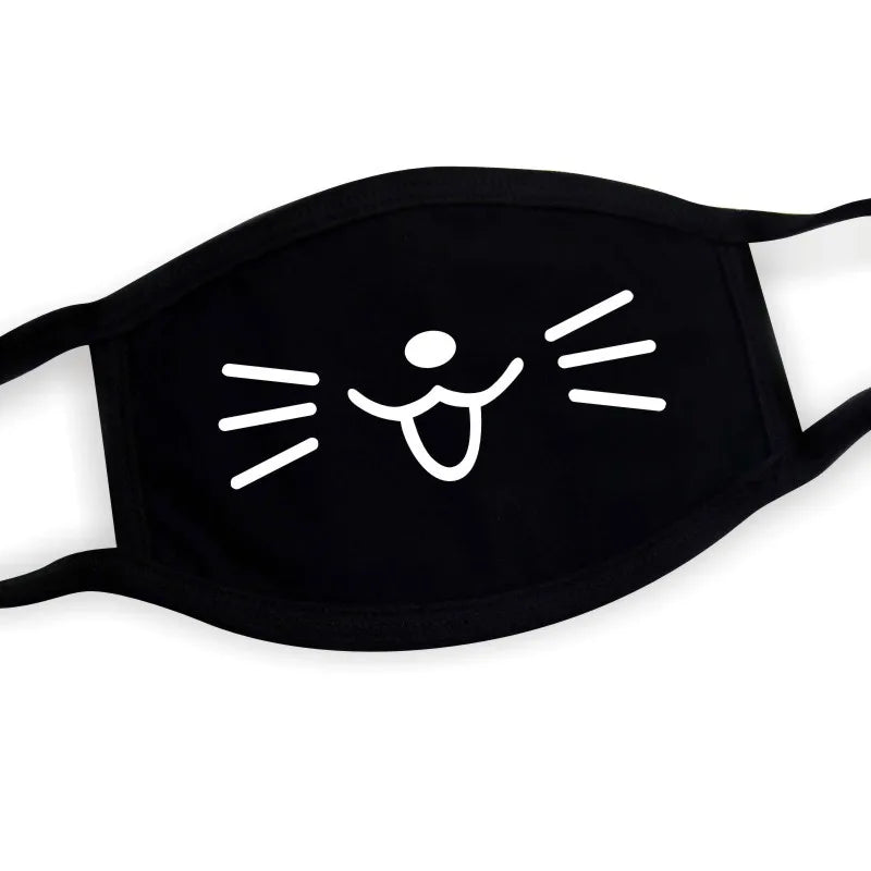 Black Face Mask Unisex Winter Warm Thickening Half Face Mouth Mask Cotton Cartoon Pattern Anti-Dust Anti- Respirator Kpop Mask