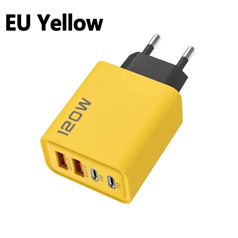 4 Ports 120W Charger USB C PD Quick Charge 3.0 Type C USB Phone Chargers Fast Charging Adapter For iPhone Samsung Xiaomi Huawei