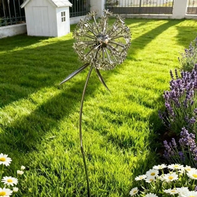 Rustic Metal Dandelion Garden Decor, Silver Wrought Iron | SAMAG