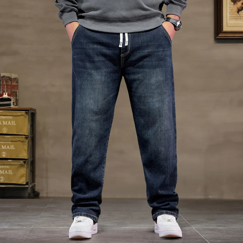 Extra Big Size Jeans Men High Elastic Waist Baggy Denim | SAMAG