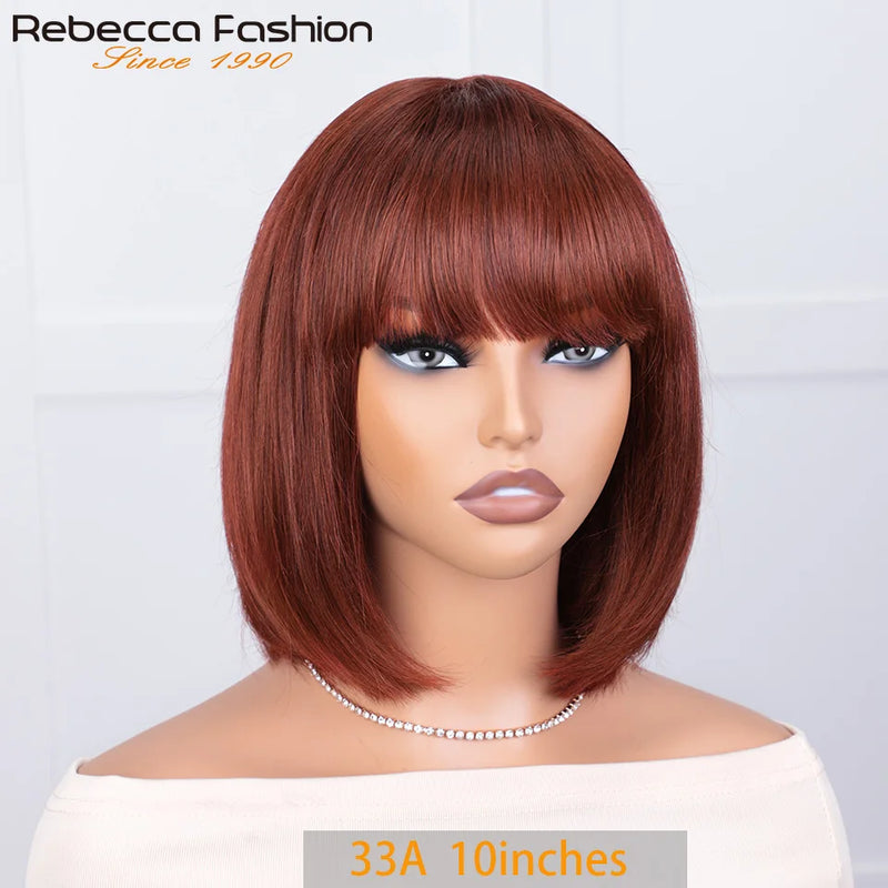 Put On And Go Easy Wear Human Hair Bob Lace Straight Wigs With Bangs Middle Part Bangs Wigs Brazilian Remy Hair Wigs Real Scalp