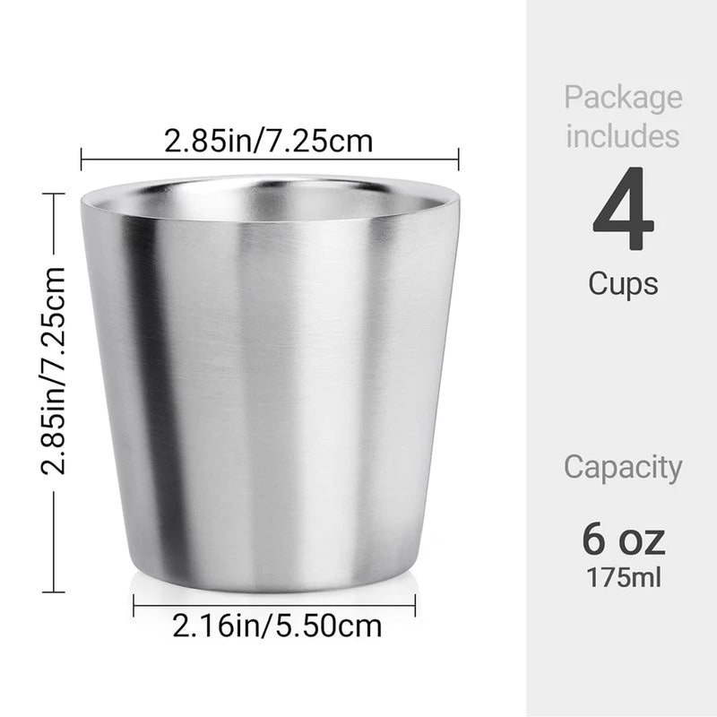 Stainless Steel Cups 10oz 6oz Camping Mugs 4pcs Reusable Premium Metal Cup Double Wall Drinking Tumbler for BBQ Home Drink Tools