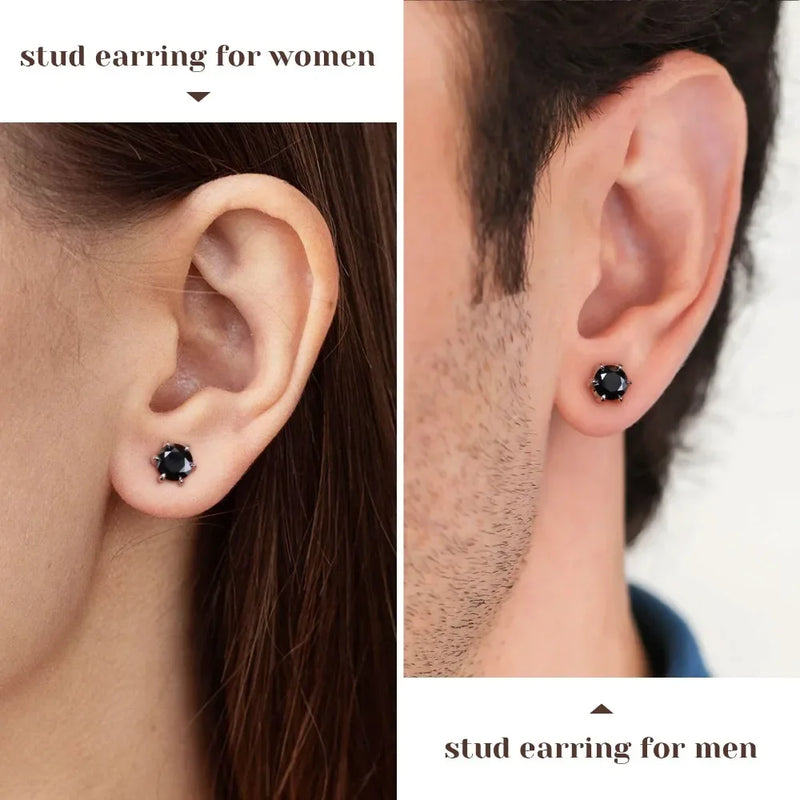 0.5 - 2ct Black Moissanite Stud Earrings for Women/Men S925 Sterling Silver Diamond Round Cut Wedding Fine - Visuel 6 | SAMAG