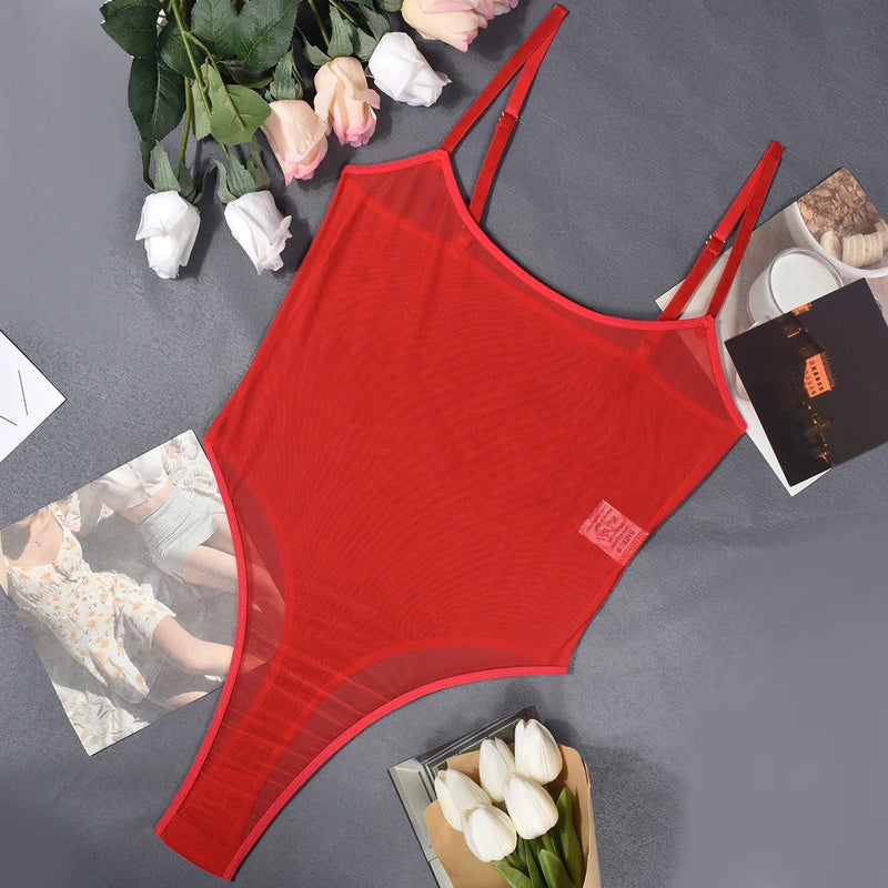 Special Tight-Fitting New Casual Mesh Sexy Bodysuits Erotic Underwear Solid Color Transparent Pure Desire Bodysuits Elegant 55IC