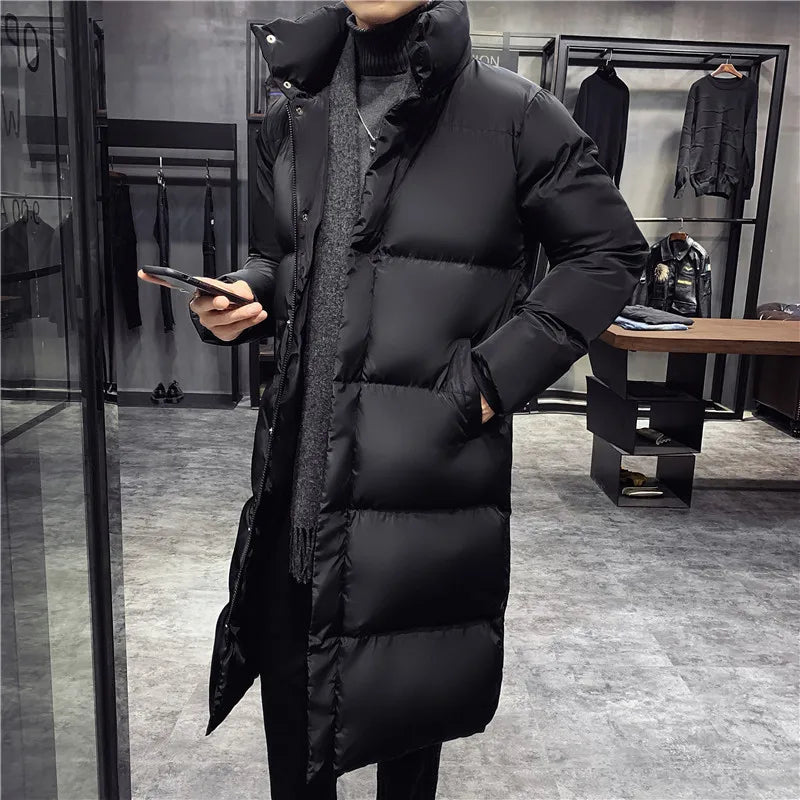 New Men's Down Jacket Mid Length Warm Standing Collar Cotton Jacket Winter Fashion Casual Men's Street Clothing Size 5XL-M