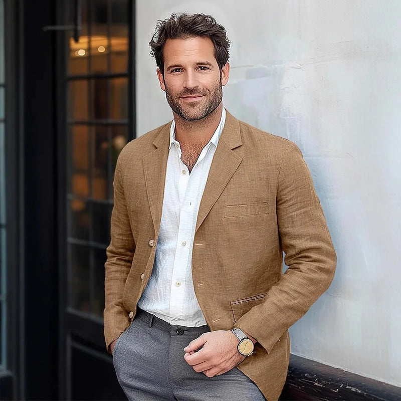 Men's Blazer Jacket Linen Tuxedo Single - Breasted Summer Casual Groomsmen For Wedding Pocket Clothes Office - View 5 | SAMAG