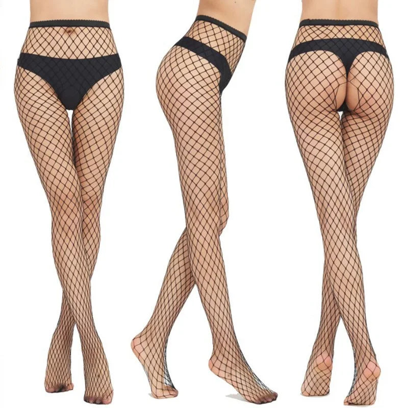 Women Long Sexy Hollow Out Fishnet Stockings Open Crotch Pantyhose Black High Waist Stocking Tights Panty Fishnet Lingerie Socks
