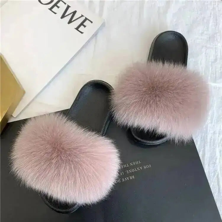 Women Real Raccoon Fur Slides Fluffy Luxury Furry Open Toe Slippers Indoor Outdoor Summer Sandals Non Slip Soft Comfy Sole Cozy
