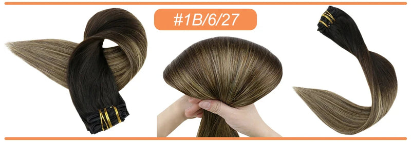 Full Shine Clip in Hair Extensions Human Hair Clip Balayage 7pcs 120g Double Weft Hair Extensions Human Hair For Woman