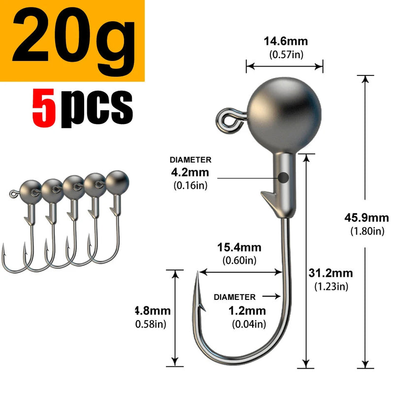 5pcs 1g 2g 3g 4g 5g 10g 20g 22g 25g 28g crank Jig head hook fishing hook head Jig lure hard bait soft worm jig hook for fishing