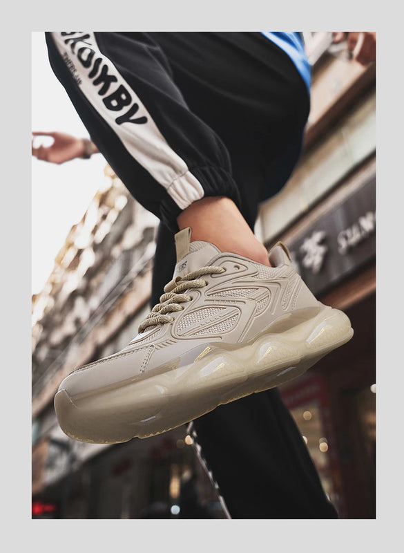 Men's Sports Shoes Trendy Flat Heel Low-top Soft-soled Round Toe Lace-up Large Size New High-quality Solid Color Running Shoes