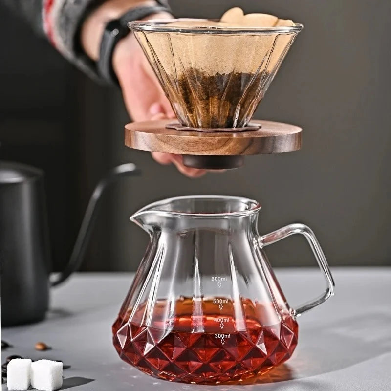 JUSTINLAU Hand Drip Coffee Pot Set High Borosilicate Glass Coffee Brewing Pot Espresso Filter Cups Household Coffee Accessories