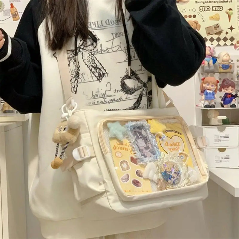 HOT Y2k Harajuku Shoulder Bag Women Ita Bag Japanese Shoulder Purse with Clear Window College Crossbody Bag Tote Shoulder Bags