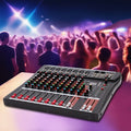 8-Channel Bluetooth Audio Mixer Console, Professional USB DJ Mixing Board with Stereo 2-Track for Live Sound Studio