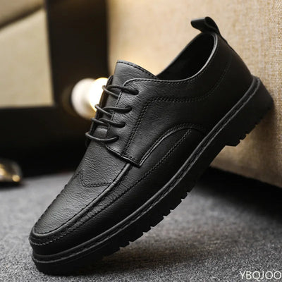 Men's Casual Leather Shoes Trendy Summer Breathable Black | SAMAG