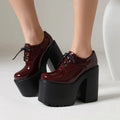Ultra High Waterproof Platform Shiny Patent Leather Lace Up Women's Pumps Breathable Lining Thick Heels Punk Trendy High Heels