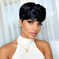 6inch balck color short curly human hair wig machine made 150% density for women pixie cut human hair wig