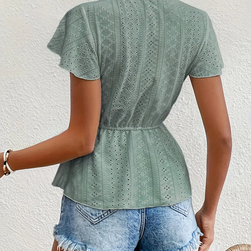Elegant French Style Women's Top Ruffle Collar Splice - View 2 | SAMAG