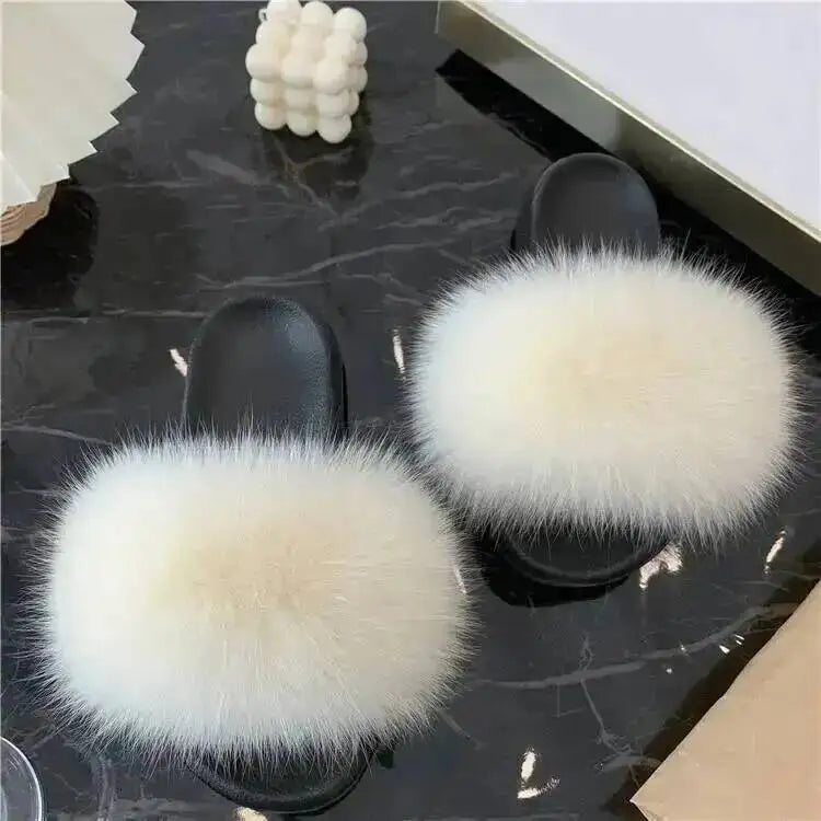 Women Real Raccoon Fur Slides Fluffy Luxury Furry Open Toe Slippers Indoor Outdoor Summer Sandals Non Slip Soft Comfy Sole Cozy