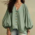 Autumn New Solid Color Fashion Single-breasted Loose Women Shirt Casual Retro Lantern Long-sleeved Versatile Female Vacation Top