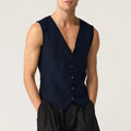 Linen Casual Men's Vest Cool Sleeveless Male Summer Single Breasted Suit Vests V Neck Vintage Jacket for Men Waistcoat