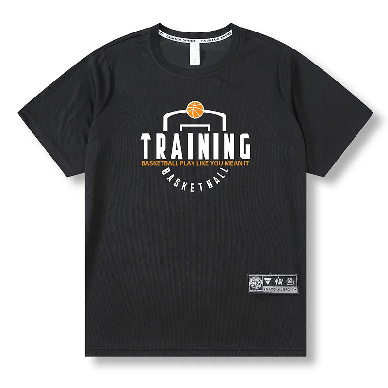 Loose Men Running 2023 Outdoor Street Basketball Gym Short Sleeve Letter Print T Shirt Summer Quick Dry Fitness Bodybuilding