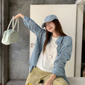 Korean Fashion Blue Plaid Blouse Women Single Breasted - View 3 | SAMAG