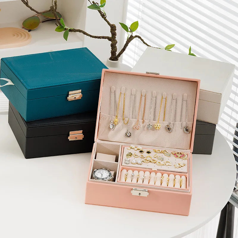 Double - layer Wooden Jewlery Box Ring Jewelry Boxes and Packaging with PU Leather Storage Organizer and - Visuel 2 | SAMAG