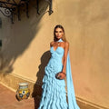 Halter Long Train Evening Gown Sweetheart Multi Layer | SAMAG