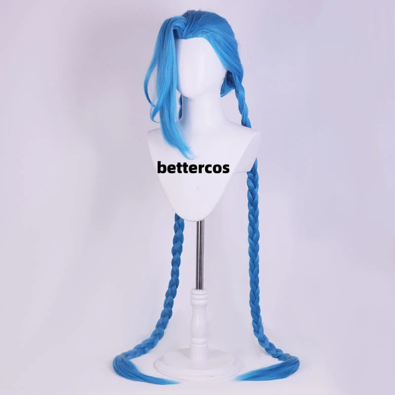 LOL Jinx Cosplay Wig Long Braided Blue The Loose Cannon Wig Braid Heat Resistant Synthetic Hair Anime Wigs + WigCap